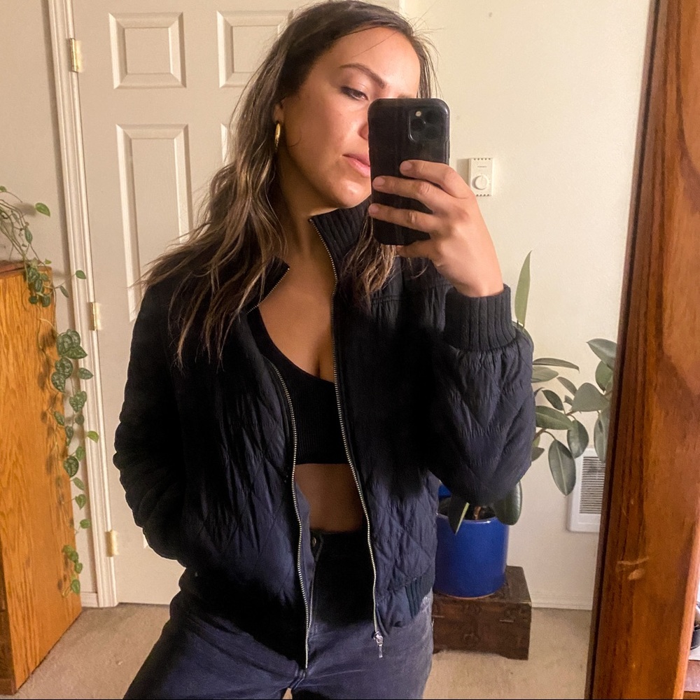 Prana Black Quilted Bomber Jacket